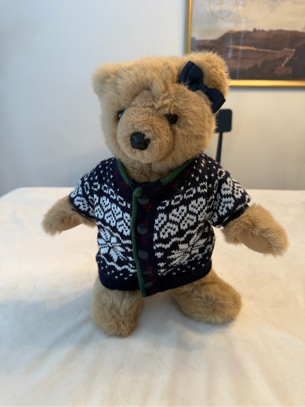 LL Bean Teddy Bear Plush Ellie Bear w/ Navy Fair Isle Sweater